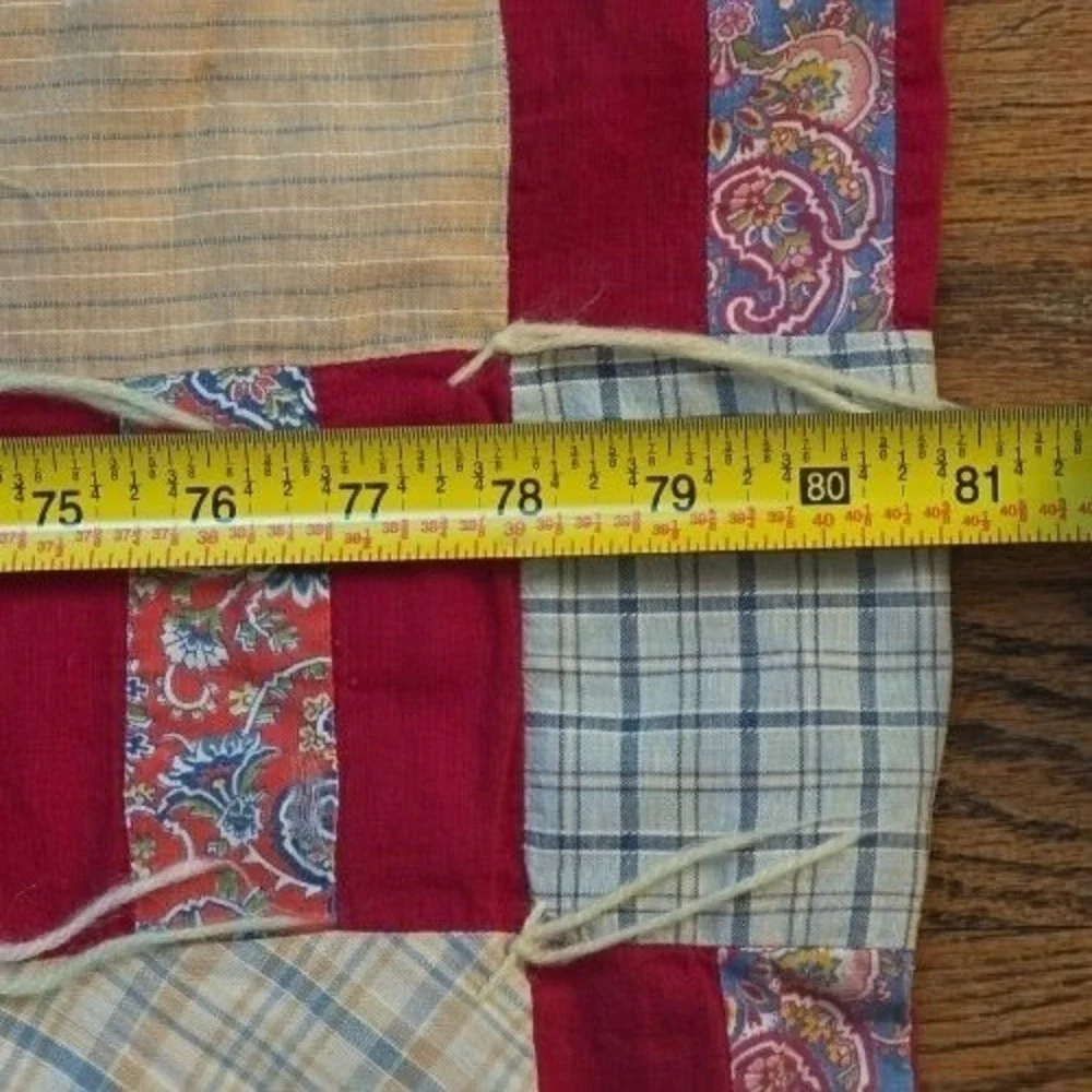 Vintage Handmade Patchwork Tied Quilt Red Multi Color‎ Scrap Cotton 81x65 Folk